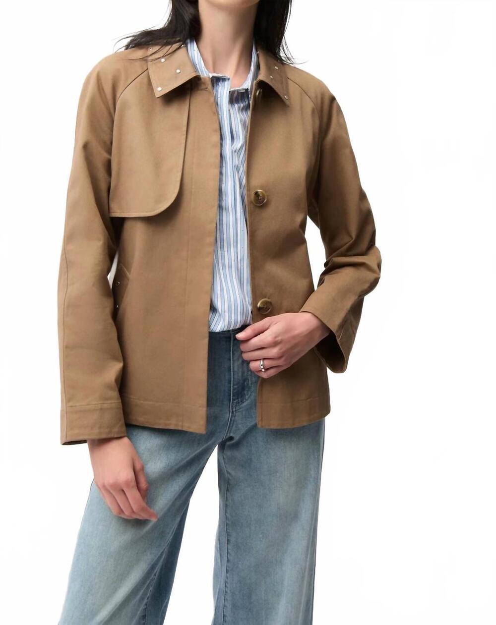 NEW JOSEPH RIBKOFF short trench coat with belt & rhinestones in tiger eye
